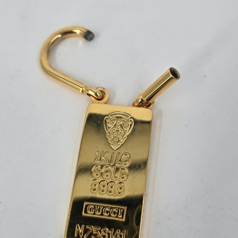 Vintage Gucci Gold Bar Keychain Gold-Plated Metal Ingot Style Bag Charm Luxe - Picture 4 of 10